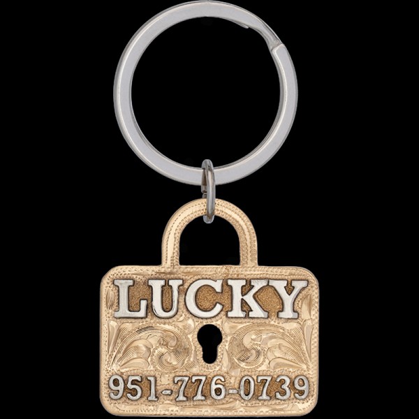 Meet the Lucky Custom Dog Tag! Crafted from a resilient Jeweler's Bronze base featuring German Silver letters. Keep your cherished companion stylishly identified. Order now!